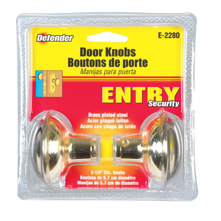 DEFENDER SECURITY DOOR KNOBS RND 2.25"" BRS E 2280